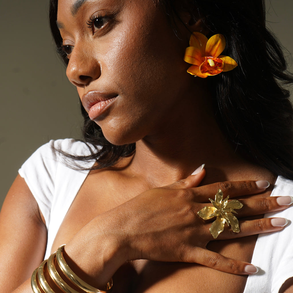 Golden Orchid Earrings