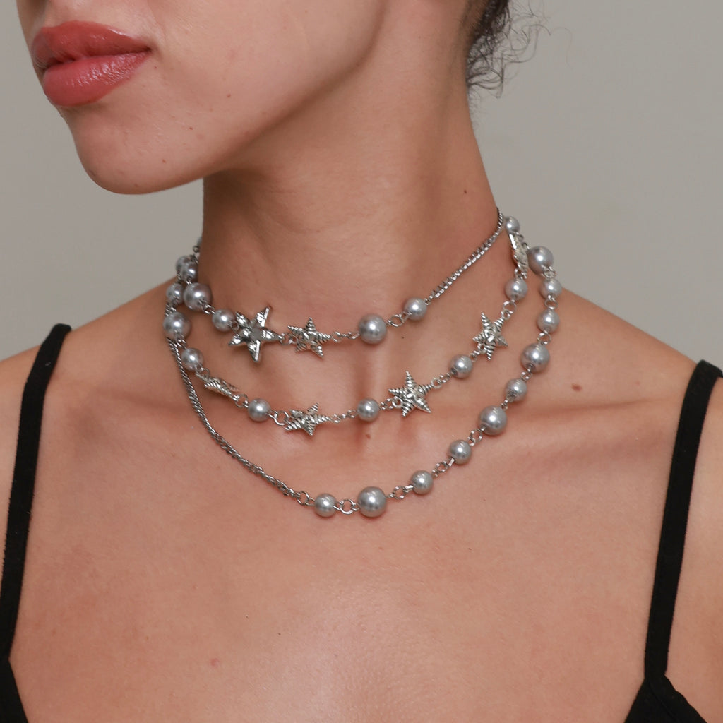 Stellar Drip Pearl & Star Charm Necklace