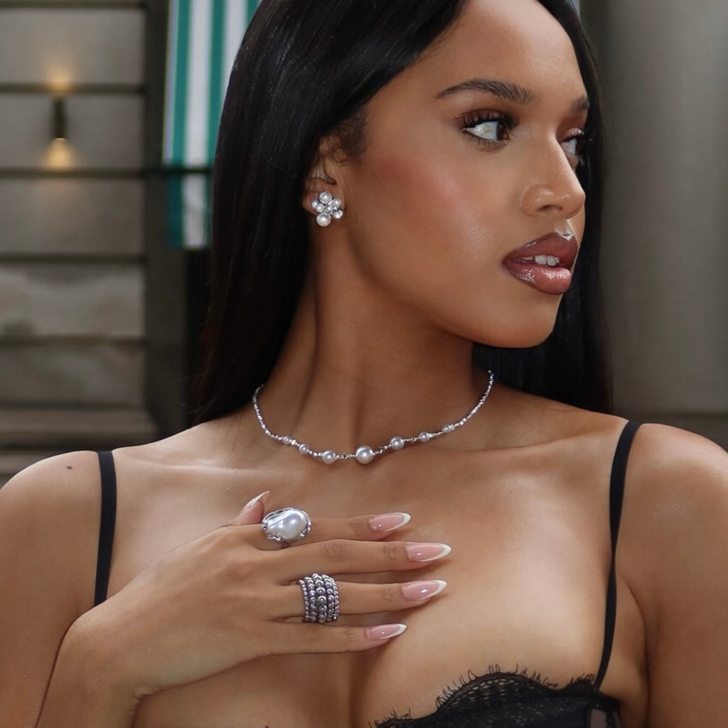 Serene Glow Crystal & Pearl Choker Necklace