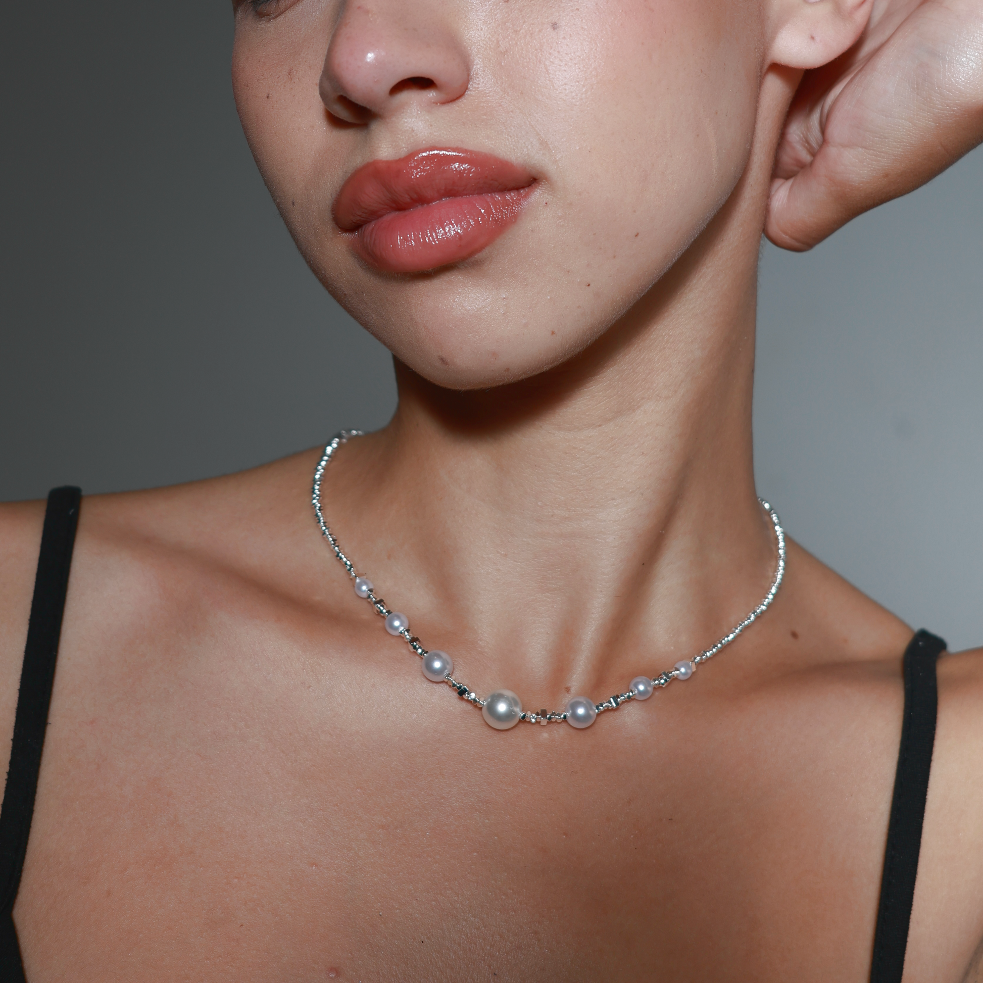 Serene Glow Crystal & Pearl Choker Necklace