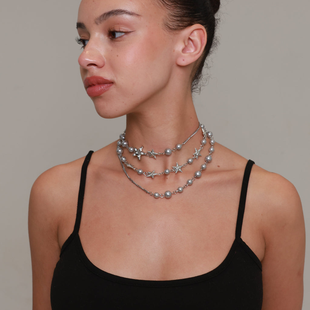 Stellar Drip Pearl & Star Charm Necklace