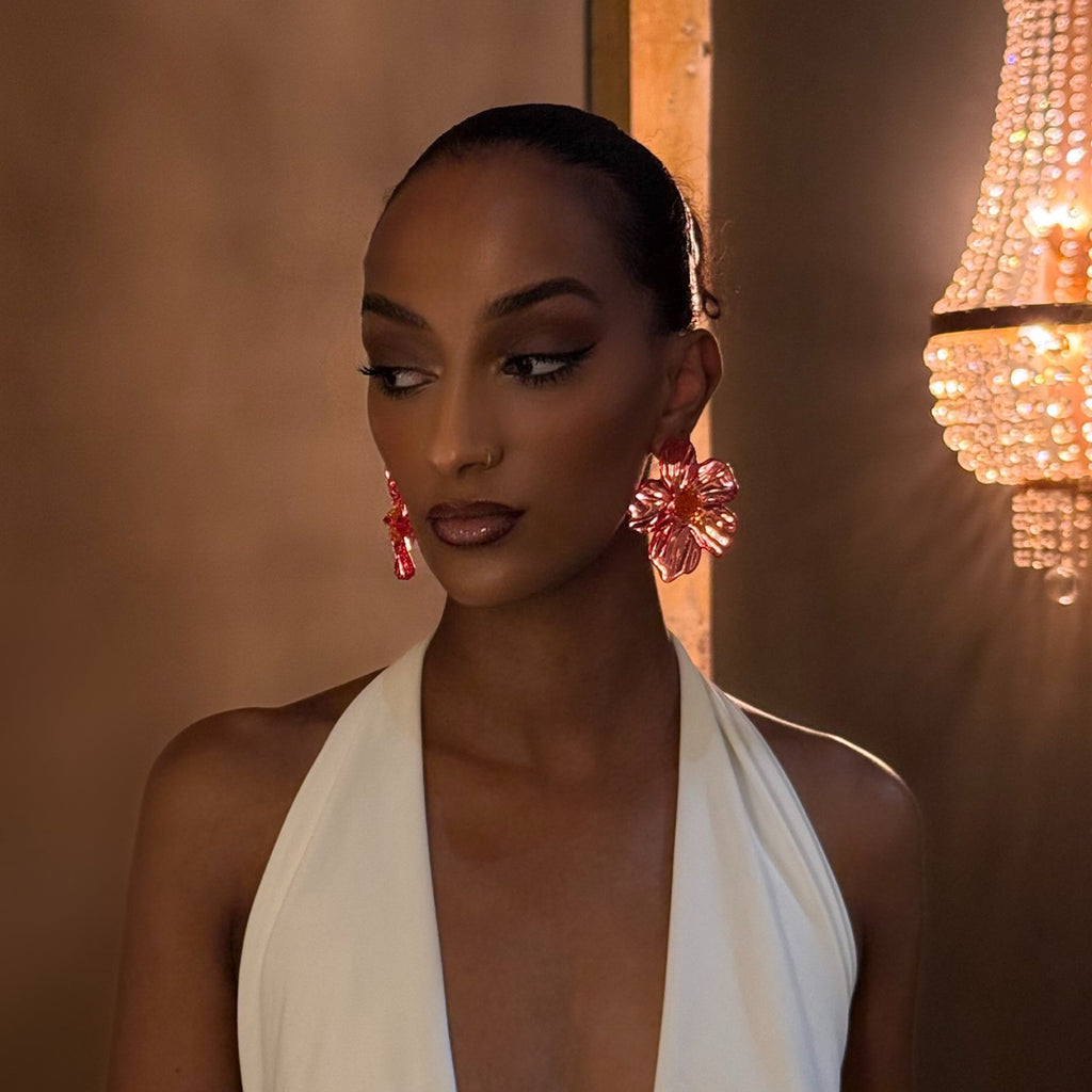 Crimson Hibiscus Earrings